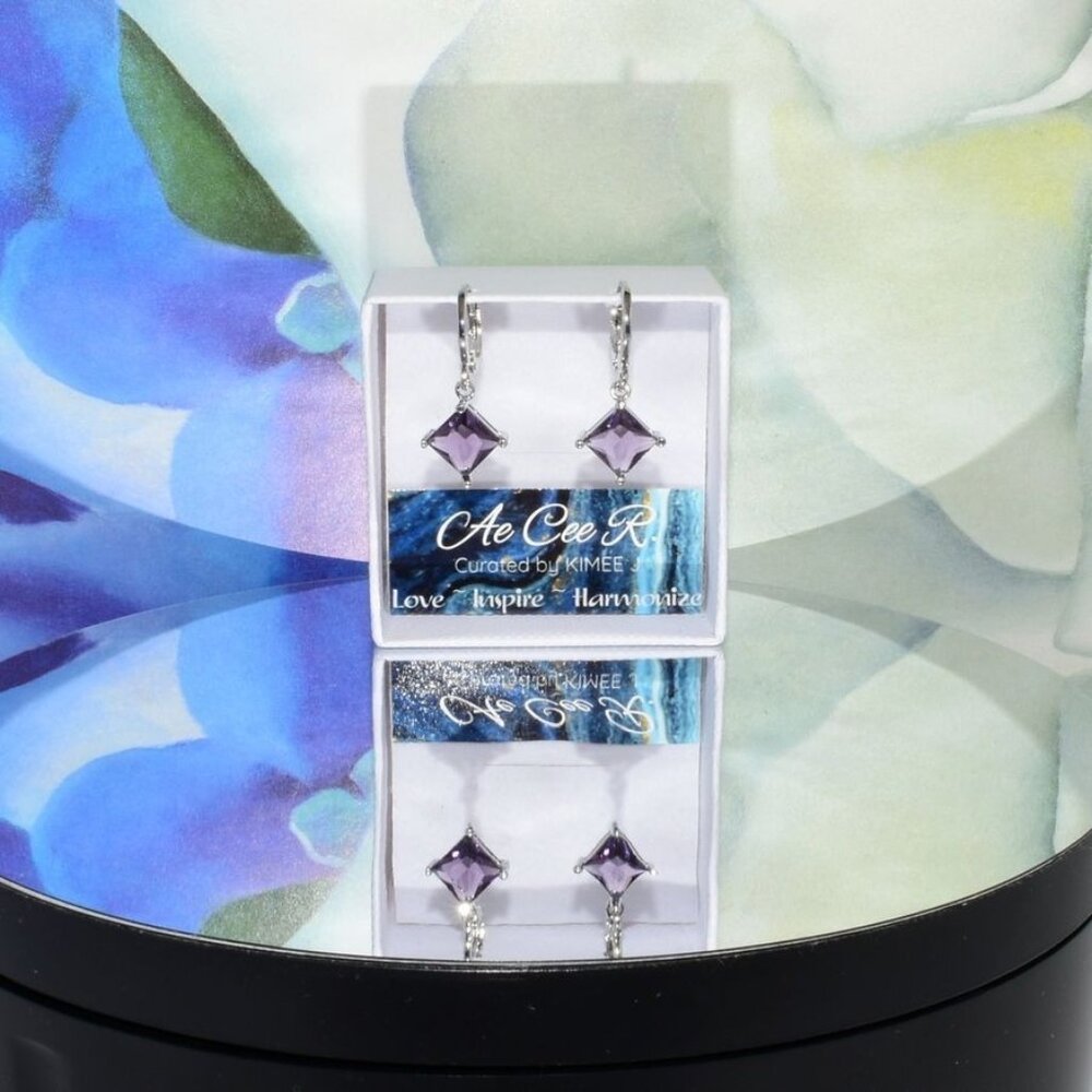 Mia Sincerity Simulated Purple Amethyst 925 Sterling Silver Earrings Gift Boxed
